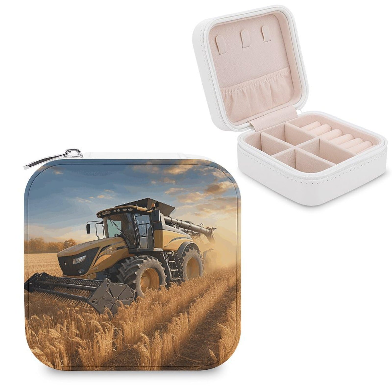 VstaDank Farm Tractor Harvest Travel Jewelry Case Small Portable Jewellry Organizer Box PU Leather Organizer Boxes Personalized Jewellery Storage Holder Gift for Womens Rings Earrings