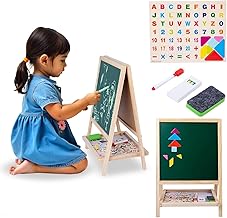 Newdru SketchBoard Pro Double-Sided Kids Drawing Board with Chalk & Marker Surfaces | Wooden Frame with Height Adjustable Drawing Stand for Kids Learning - Gifts for Toddlers - 27 x 40cm
