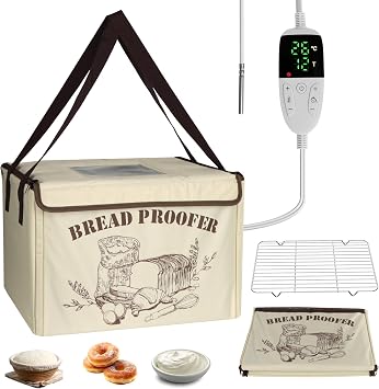 Bread Proofer Dough Proofing Box, 10-45  Temperature Control & 48H Timer, 3-Side Heating & NTC Sensor for Sourdough, Pizza Dough, Yogurt, Bread Baking, Foldable with Visible Window & Cooling Rack
