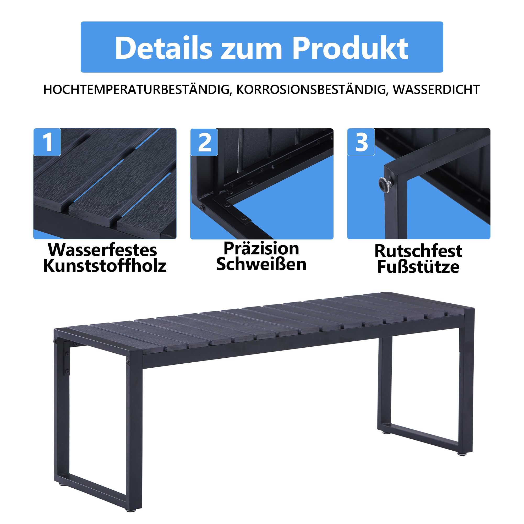Mingone Gartenbank Wetterfest Sitzbank Parkbank Bank Holz Gartenmöbel für Balkon Terrasse Garten bis 200kg Belastbar (120cm-1) | Sitzbank ohne Rückenlehne | Balkonbank Wetterfest | Für Balkon Terrasse Garten | Bis 200kg Belastbar