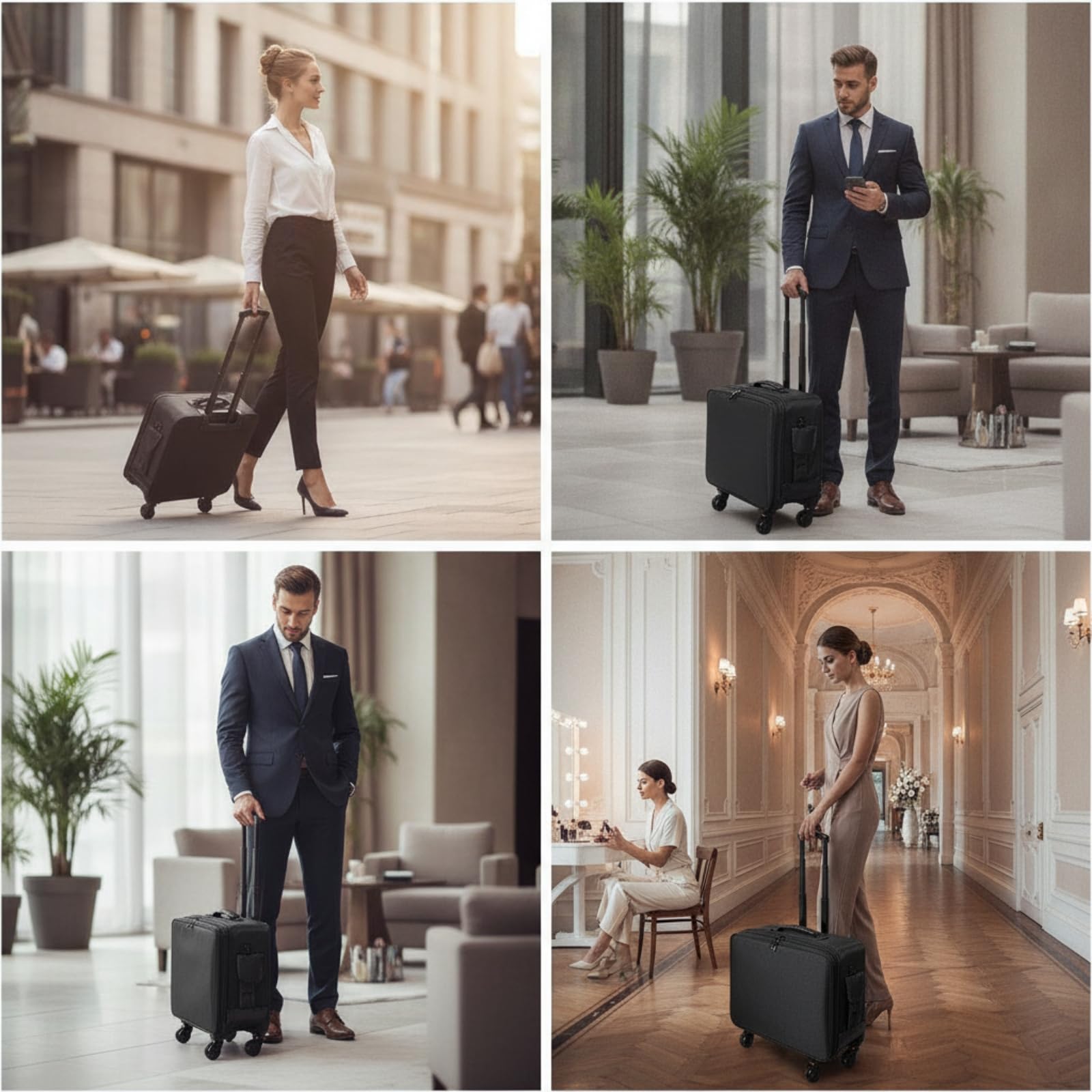 Gralara ia Trucco Professionale Trolley, Trolley A Tre Strati In Tessuto Oxford Con Specchio LED, 4 Piccole Borse E Ruote Universali