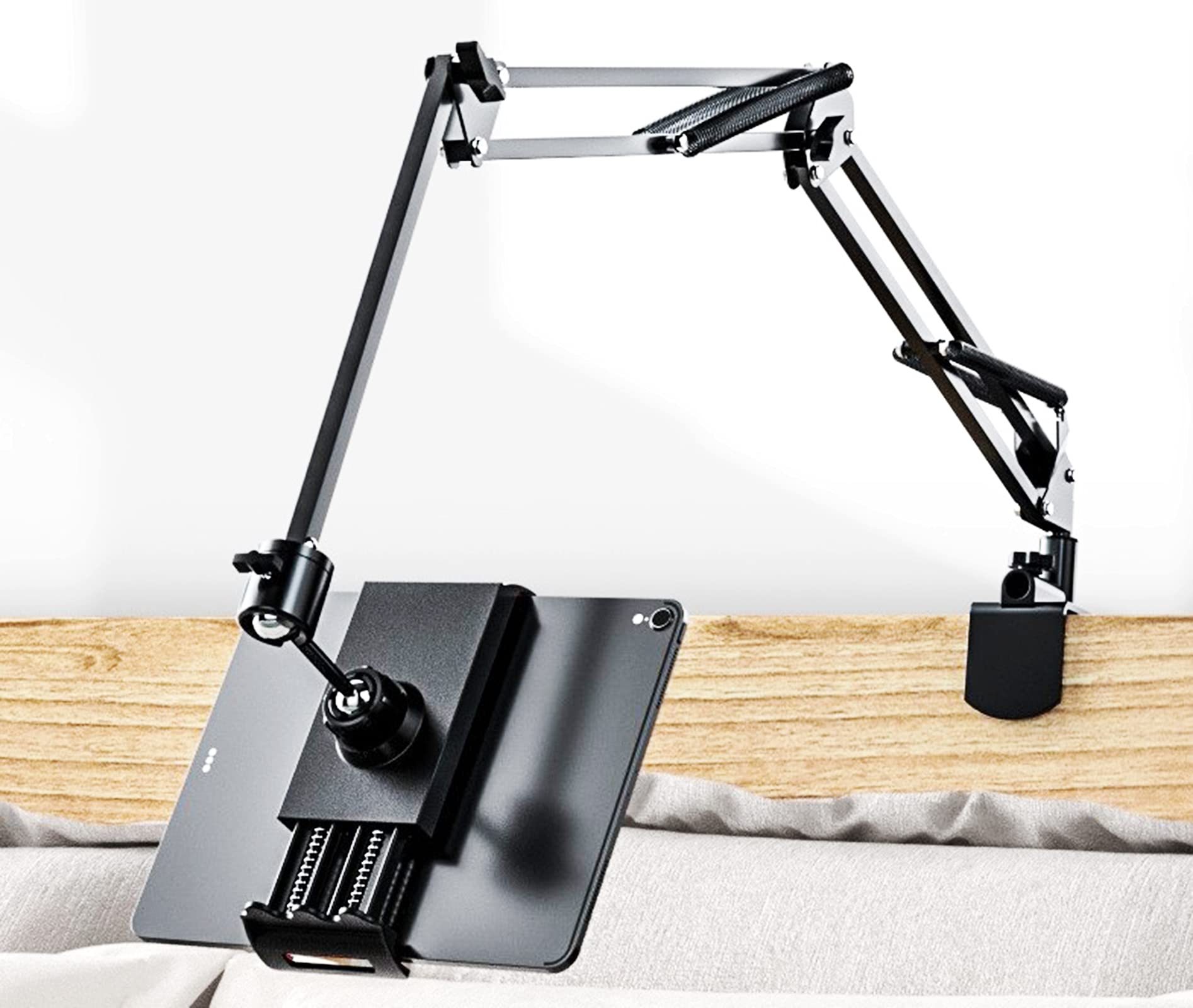 ARLRICH 2 in 1 Adjustable Long Arm Phone Stand Compatible with All Mobile Phones iPad Tablet (3.5-10.6in) Universal Cell Phone Stand for Bed Desk Multifunctional iPad Holder Lazy Holder (Black)