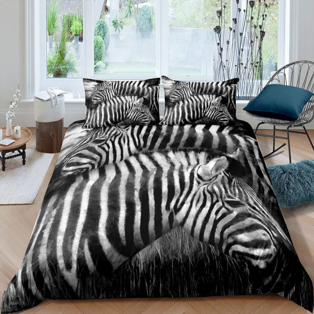 Amazon Com Feelyou Zebra Print Duvet Cover Gray Wild Animal Bedding Set 3d Wildlife Comforter Cover For Kids Adults Room Decor Lightweight Black White Stripe Bedspread Cover Queen Size With 2 Pillow Case