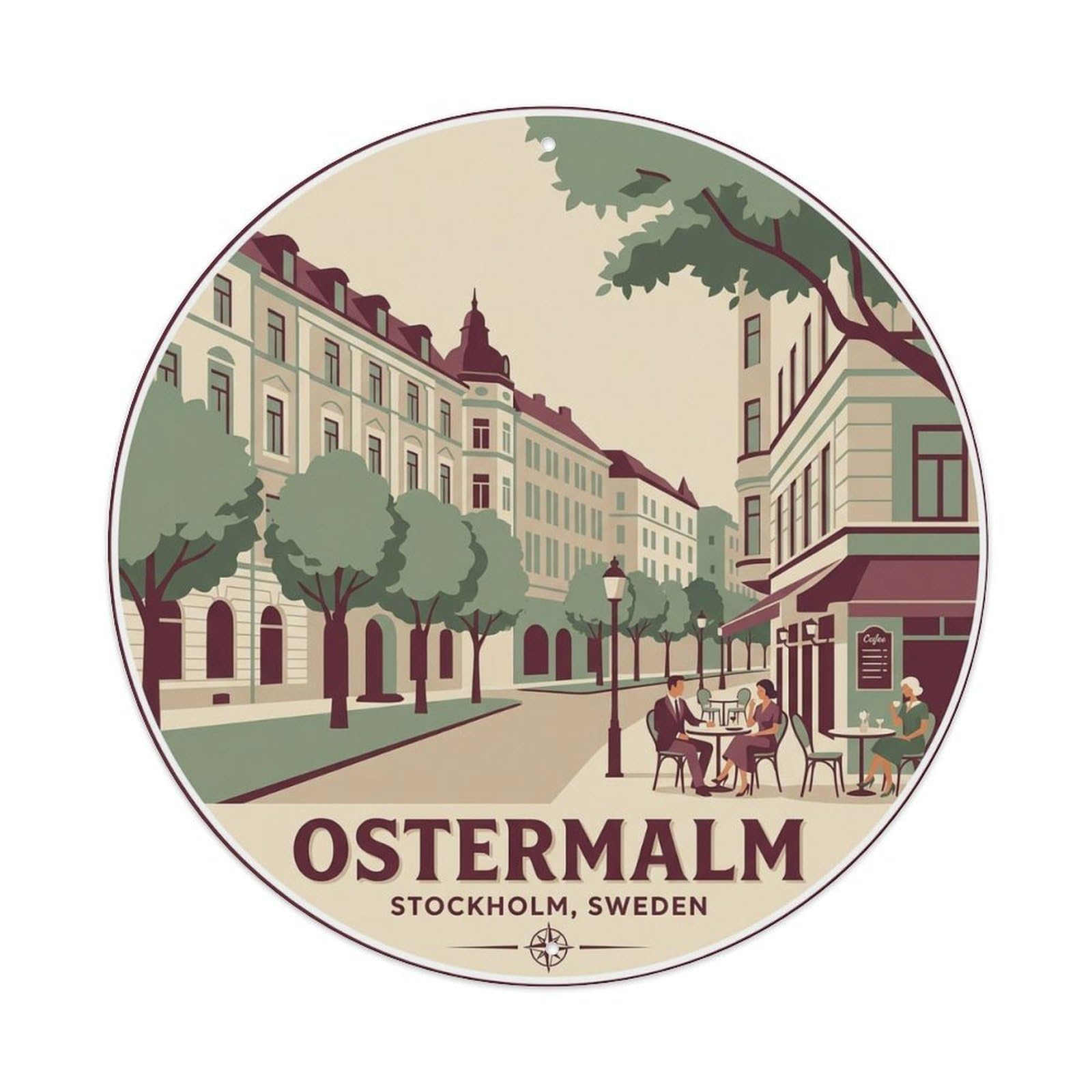 Okahys 8X8inch(20X20cm) Vintage Travel Ostermalm Sweden District Metal Tin Sign