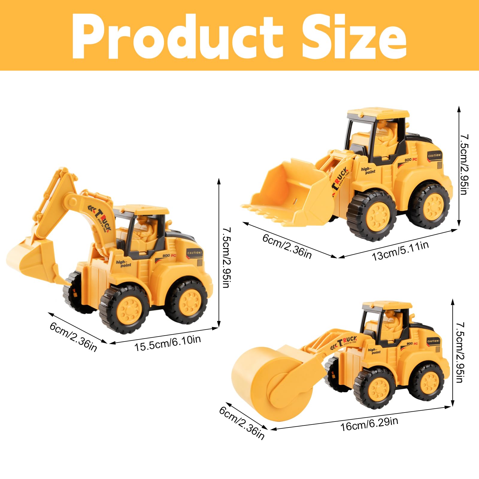 3 PCS Escavatore Giocattolo, Ruspa Giocattolo, Escavatore Sabbia Set Con Bulldozer, Escavatore, Pressa, Veicolo Da Costruzione Giocattolo, Bambini Escavatore Giocattolo per 3 4 5 6 Anni