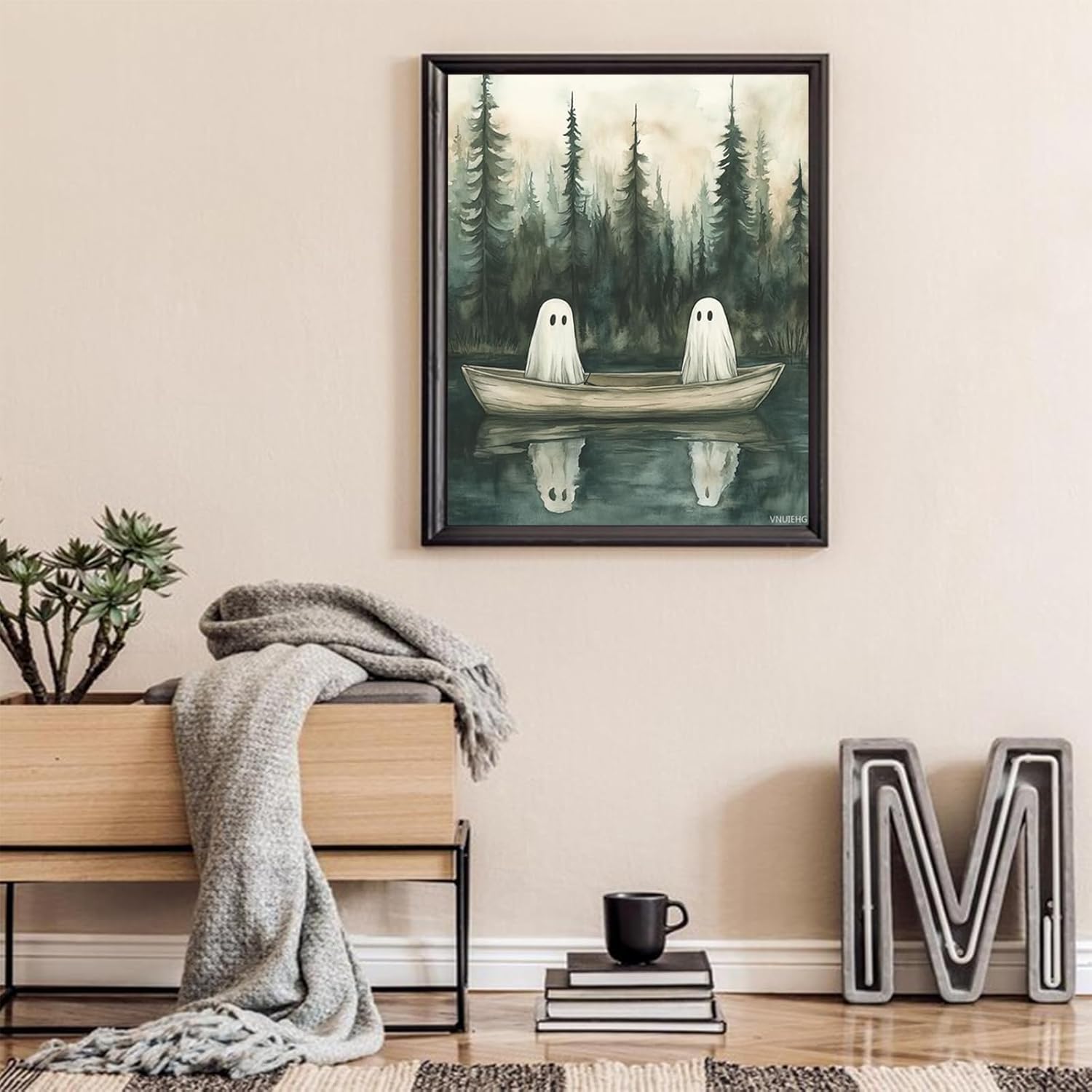 VNUIEHG Paint by Numbers Kit for Adults Halloween Ghost, DIY Oil Painting Kit on Canvas with Paintbrushes and Acrylic Pigment, for Paint by Numbers for Beginner, for Home Wall Decor 16x20Inch