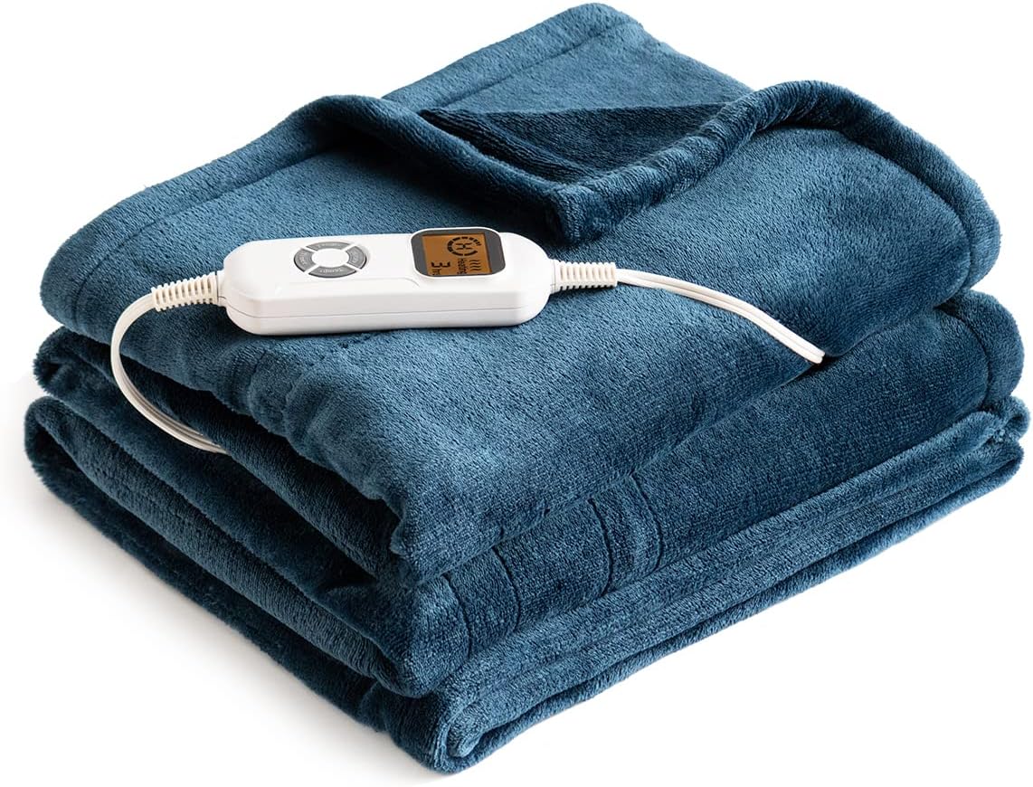 Topblan Heated Blanket Electric Throw, ETL Certified Flannel Electric Blanket with 10 Heating Levels Fast Heating, Overheating Protection & Machine Washable, 50x60 inches, Dark Green