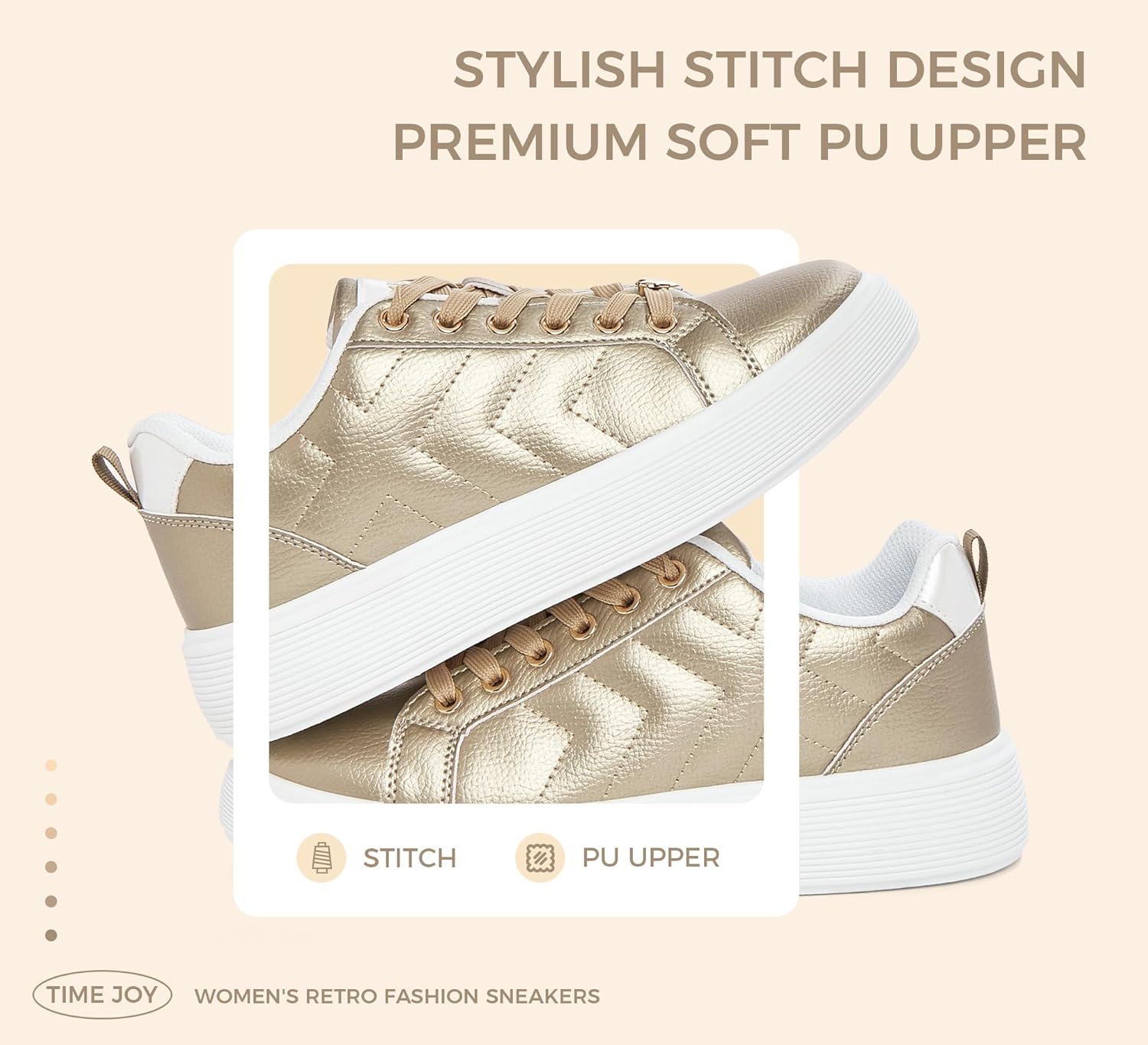 Women's Fashion Platform Sneakers Synthetic Leather & Metallic Accents for Casual Tennis & Everyday Comfort - Image 2