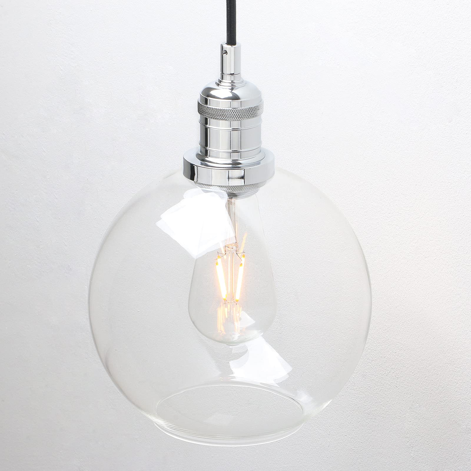 Phansthy Chromed Industrial Vintage Pendant Light Retro Ceiling Light 20Cm Globe Clear Glass Shade Hanging Light Decoration Lamp For Loft Kitchen Coffee Bar E27 (Chromed)
