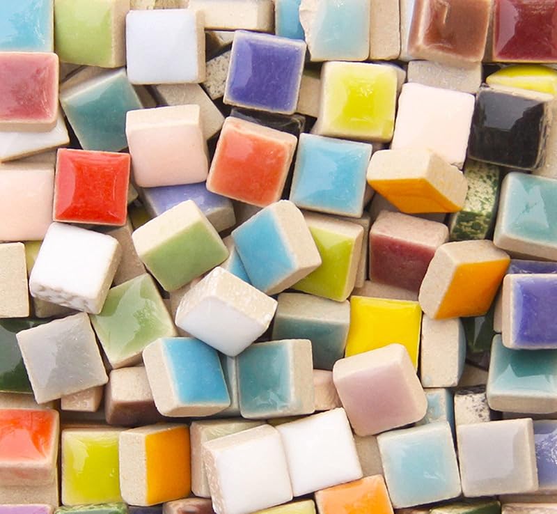 200 Piezas / 200 g Formas Cuadradas 0.4x0.4 pulgadas Mosaico de Cerámica Cuadrado Azulejos de Mosaico para Manualidades, Piezas de Vidrieras Coloridas para Proyectos de Mosaico - Mezcla a Todo Color