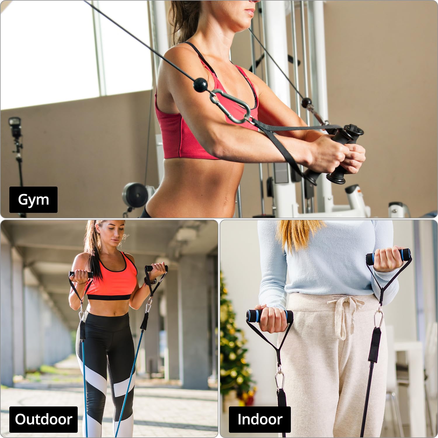 QWORK® 2 Pezzi Maniglie a Fascia di Resistenza, 2 Pezzi Ganci, Fitness di Esercizi Maniglie, accessori per il fitness, per pilates, bodybuilding