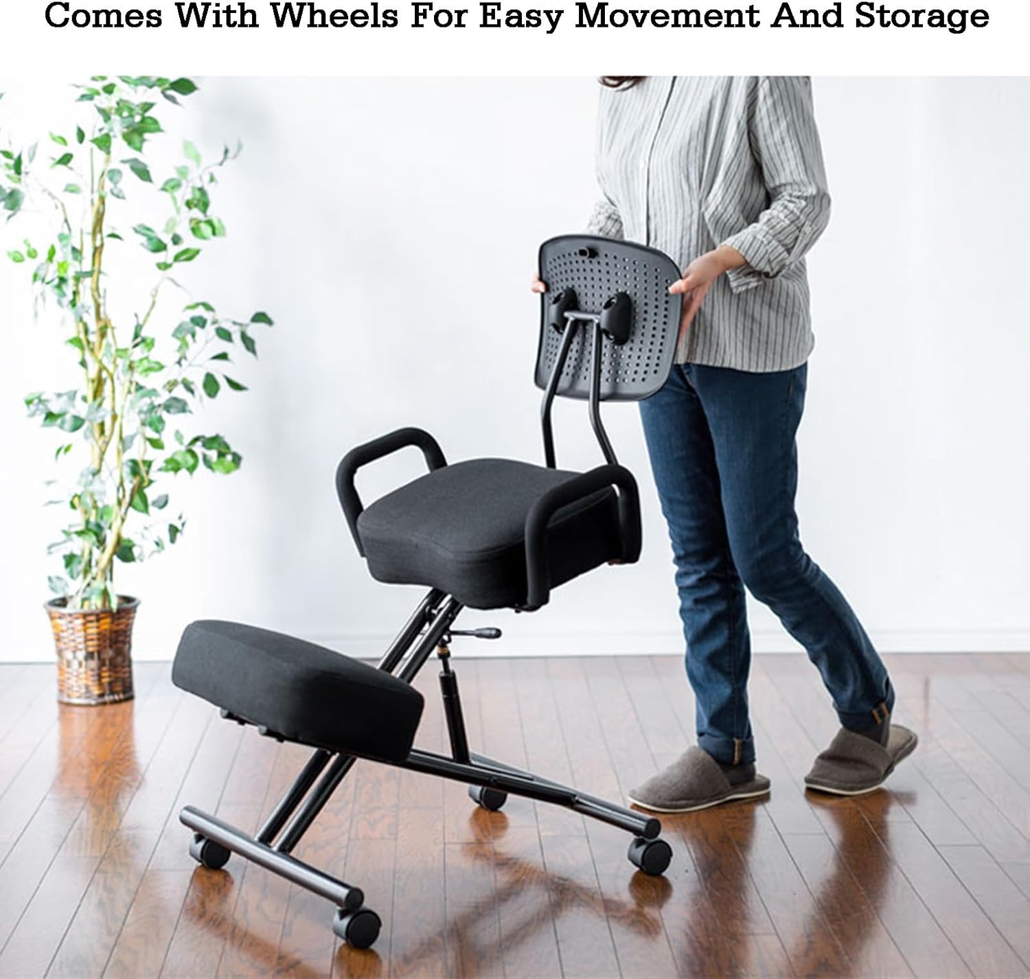 Ergonomic Posture Chair with Wheels,Kneeling Chair with Armrests,Steel Lumbar Support Kneeling,Adjustable Stool for Home Office(PU Leather)