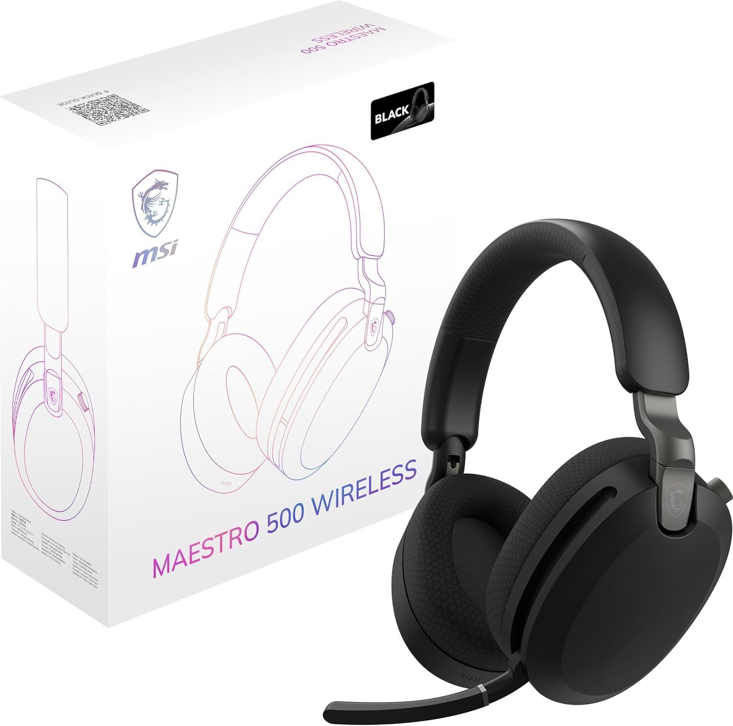 msi Maestro 500 W Black Gaming Headset – 40mm Neodymium Drivers, Omni-Directional Mic, Noise Cancelling, Lightweight Comfort, Foldable, Cross Platform Connectivity
