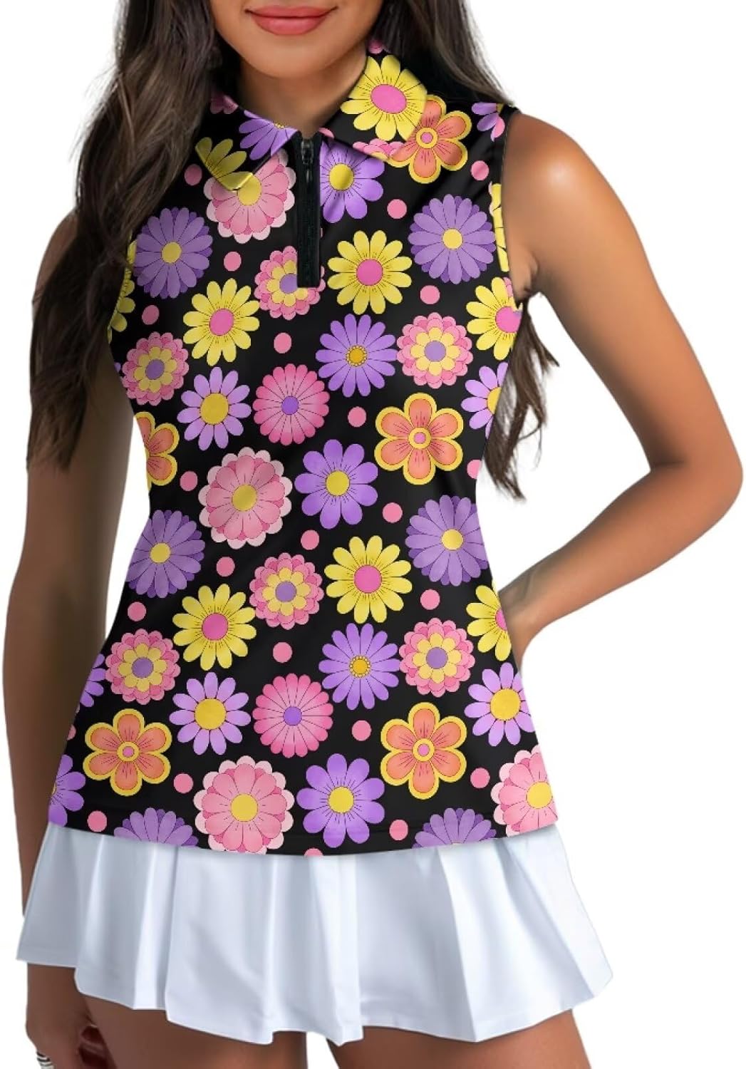 Women's Sleeveless Golf Shirts Quarter Zipper Tennis Tank Tops Racerback with Collar Quick Dry Athletic Shirt