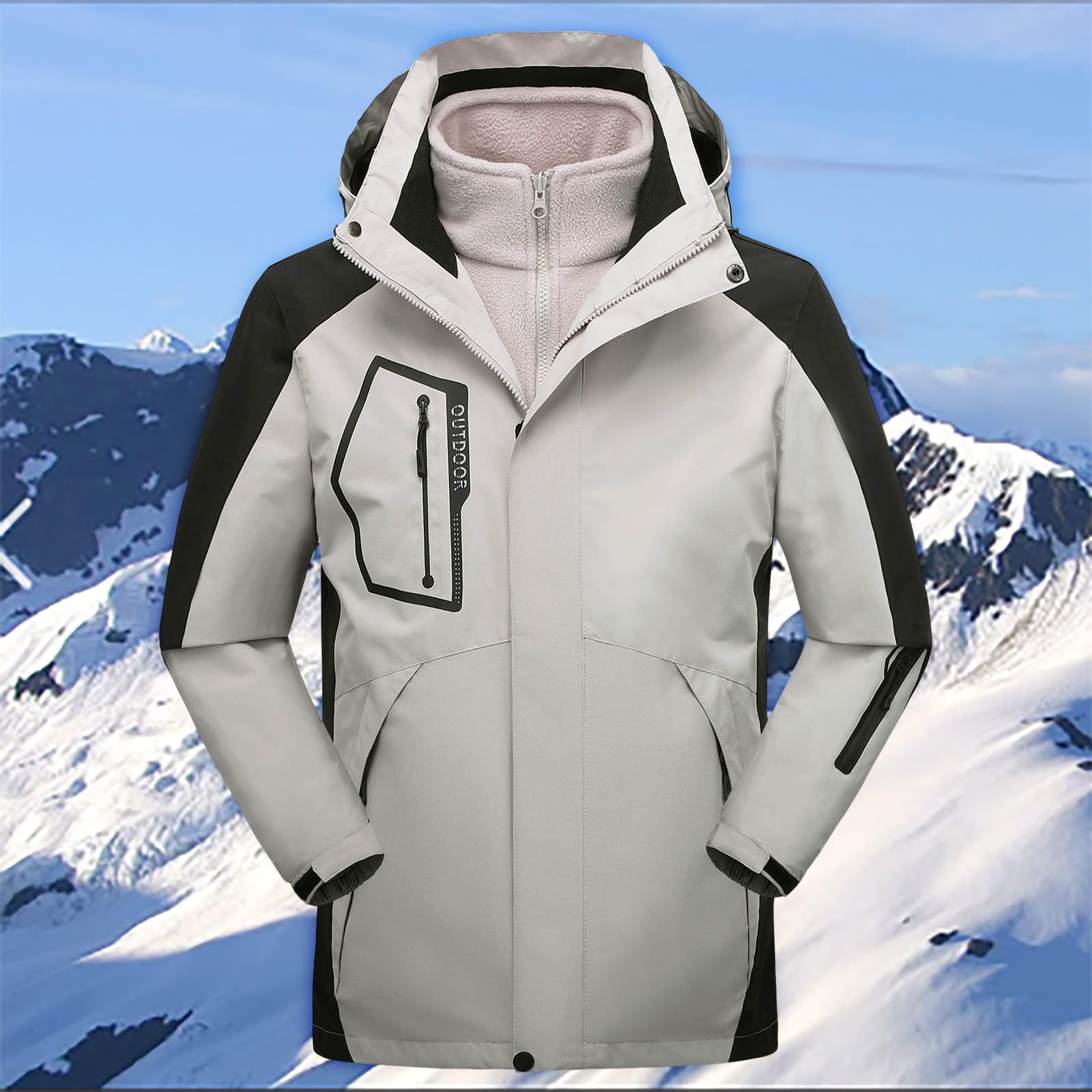 Herren 3-in-1 Wasserdichte Skijacke Windjacke Warm Gefüttert Doppeljacke Winterjacke Große Größen Leicht Sport Windjacke Funktionsjacke mit Kapuze Fleecefutter Regen und Schnee Outdoor-Wandern