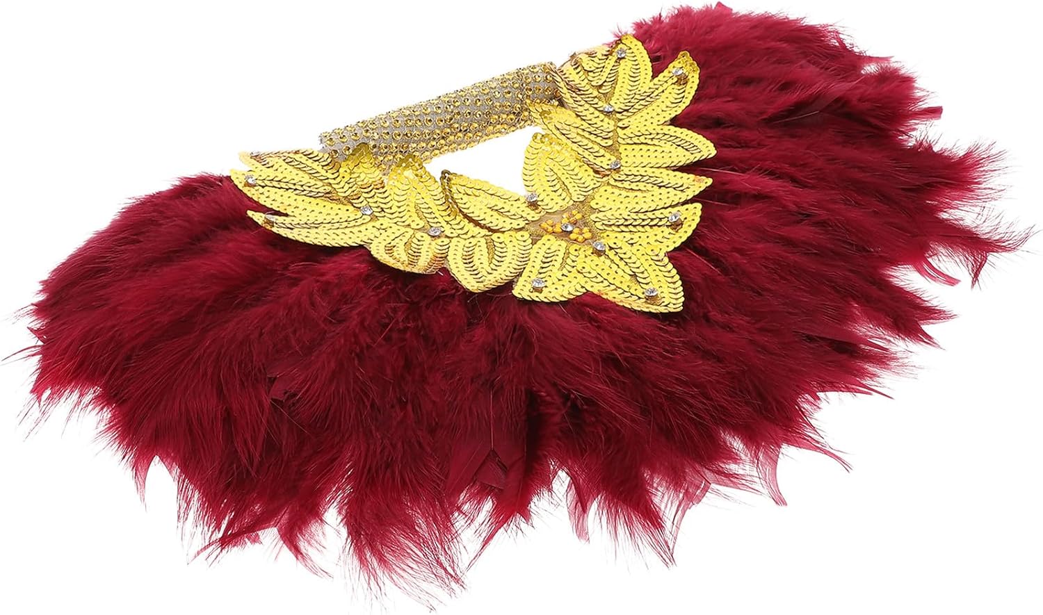 Didiseaon Bride Handheld Plume Fan Gold Lace Decorative Wedding Fan for Bridesmaids and Wedding Day Use