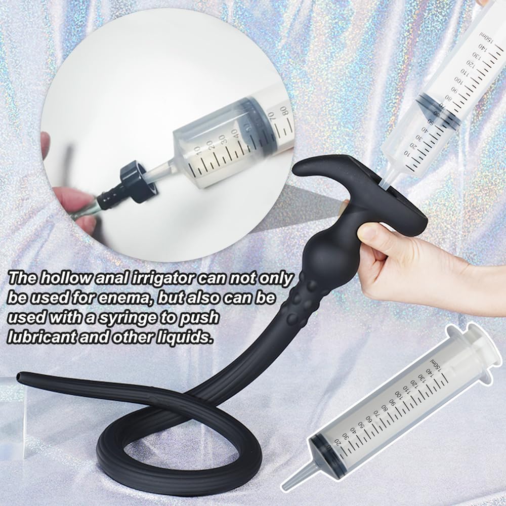 Amazon.com: Gienocy 41" BDSM Extra Long Silicone Anal Plug Douche Set with  150ml Syringe, Shower Douche Nozzle for Travelling Extended Enema, Hollow Butt  Plug Dildo SM Sex Toys for Adults Male Female