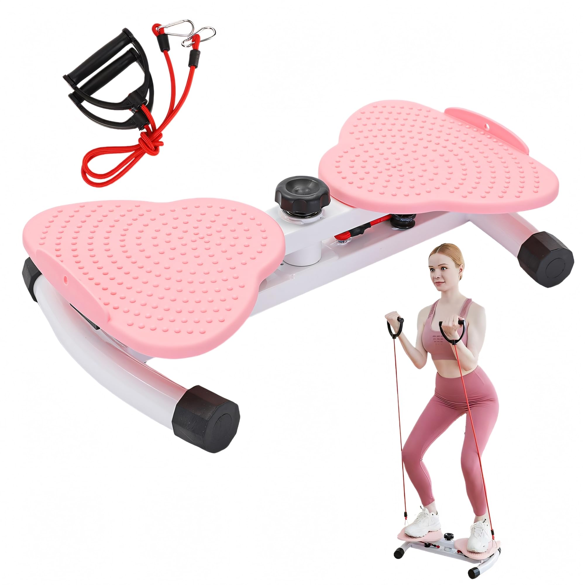 Waist Twister Board twisting machine exercise twist ab training – Noiseless Fitness Tool with Loop Resistance Bands, Foot Massage, and Core Workout for Belly Fat Loss (Pink)