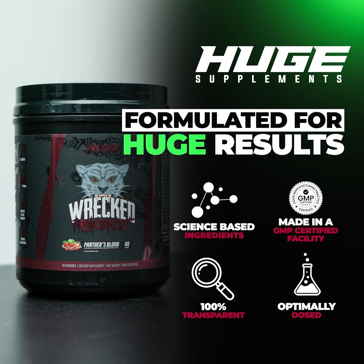 Wrecked Pre Workout, Advanced Formula, Boosts Energy, Focus, Pumps & Performance, 10g L-Citrulline, 6.4g Beta Alanine, 5g Tyrosine, 1g Alpha GPC, 375mg Fast-Acting Caffeine & More (Panther's Blood) image 4 of 6 B0F6NTGLW8