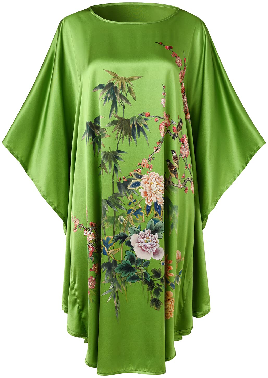 LedamonWomen's 100% Silk Short Robe Bathrobe Nightgown Pajama Sleepwear -Classic Batwing Sleeved