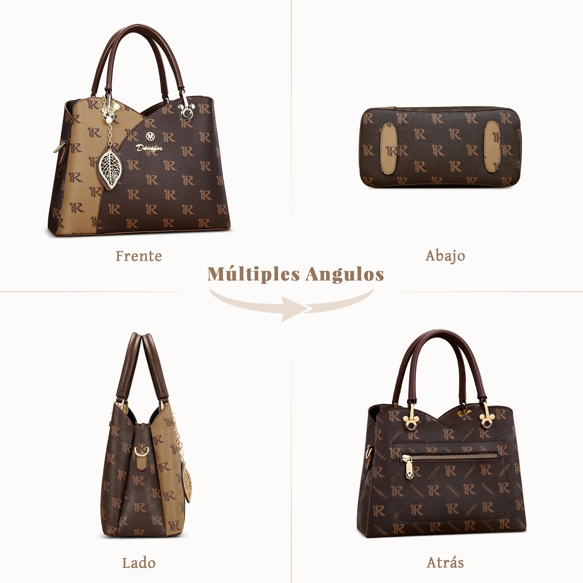 Bolsos Mujer Elegante Imprimir Bolsa de Mano Bolso de Hombro con Delicado Colgante Señora Bolso Bandolera para Compras Trabajar Viajes Cuero PU Marrón C