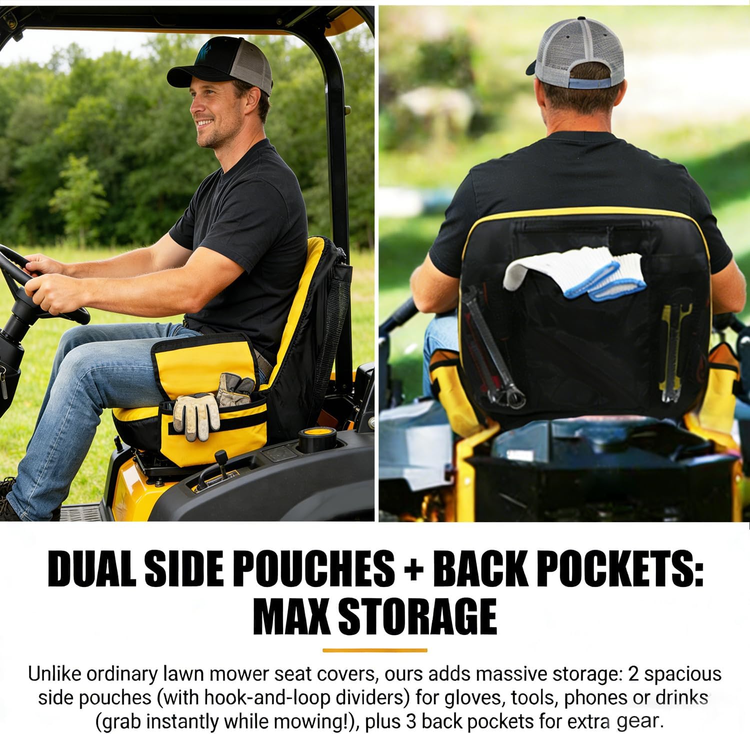 Upgraded Tractor Seat Cover,Lawn Mower Seat Cover,Compatible with John Deere, Cub Cadet,Kubota,Riding Mower Seat Cover with Pouch,Weatherproof 600D Heavy Duty (Medium)