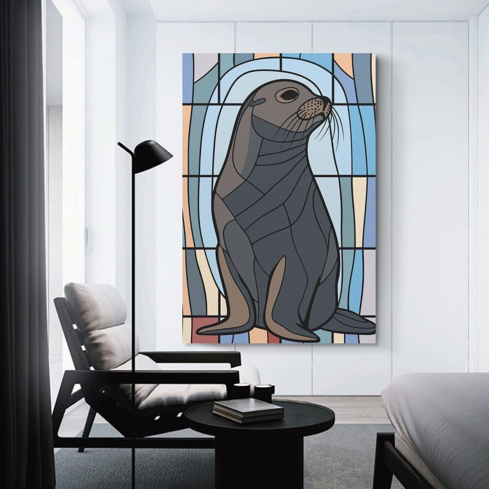 Junmoney Wall Art Print Stained Glass Seal, 08x12inch(20x30cm), for Contemporary Homes, Apartments Or Offices, An Easy Choice for New Home Styling