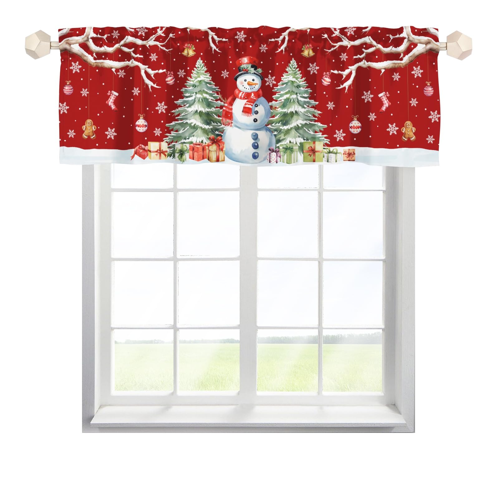 Christmas Tree Snowman Valances for Window,Christmas Window Valance Short Curtains,Blackout Valance Curtains,Curtains Rod Pocket Valances,Farmhouse Country Window Curtains for Bedroom Living Room