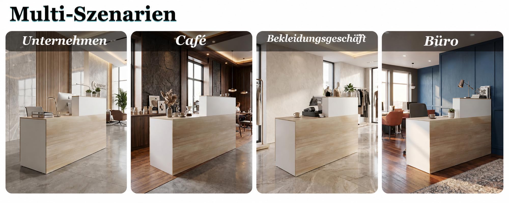 Caldion Rezeptionstheke 140cm mit Schublade und Regalen Weiß Eiche 140x60x110cm