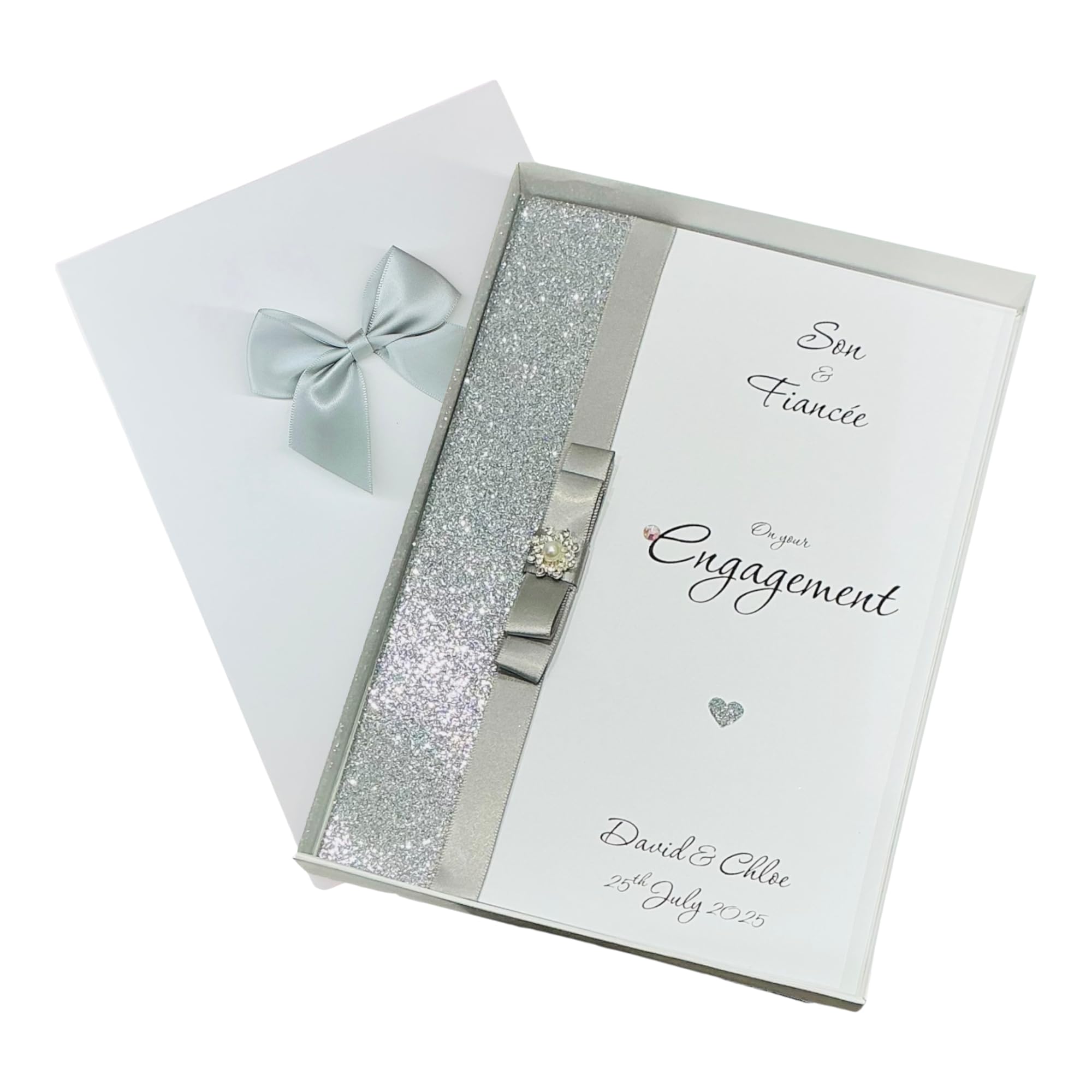 Son & Fiancée Engagement Card Greeting Card, Personalised Gift Congratulations - Various Designs to Choose (Luxury Bow Son & Fiancée)