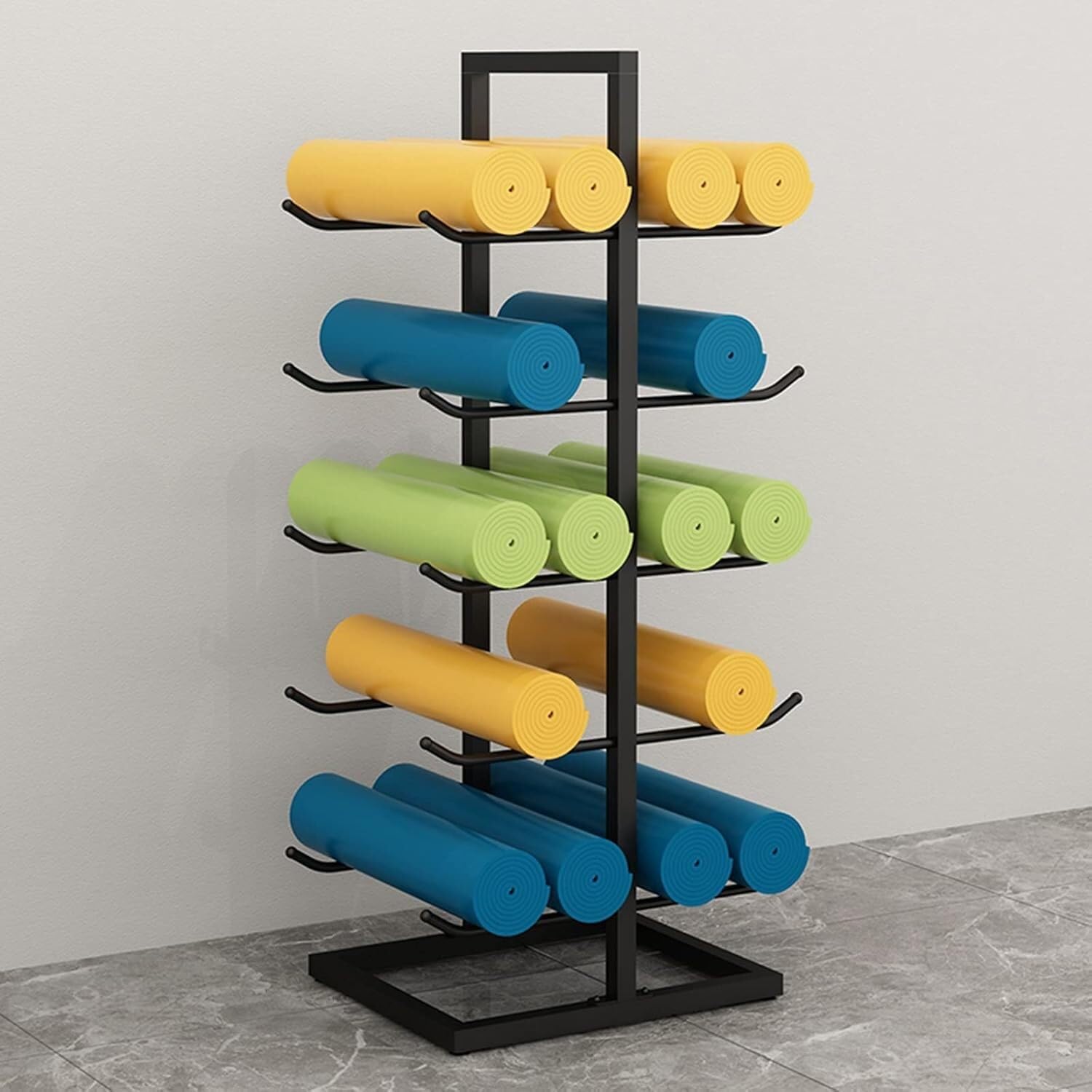 Support de tapis de yoga multicouche noir en métal pour fitness