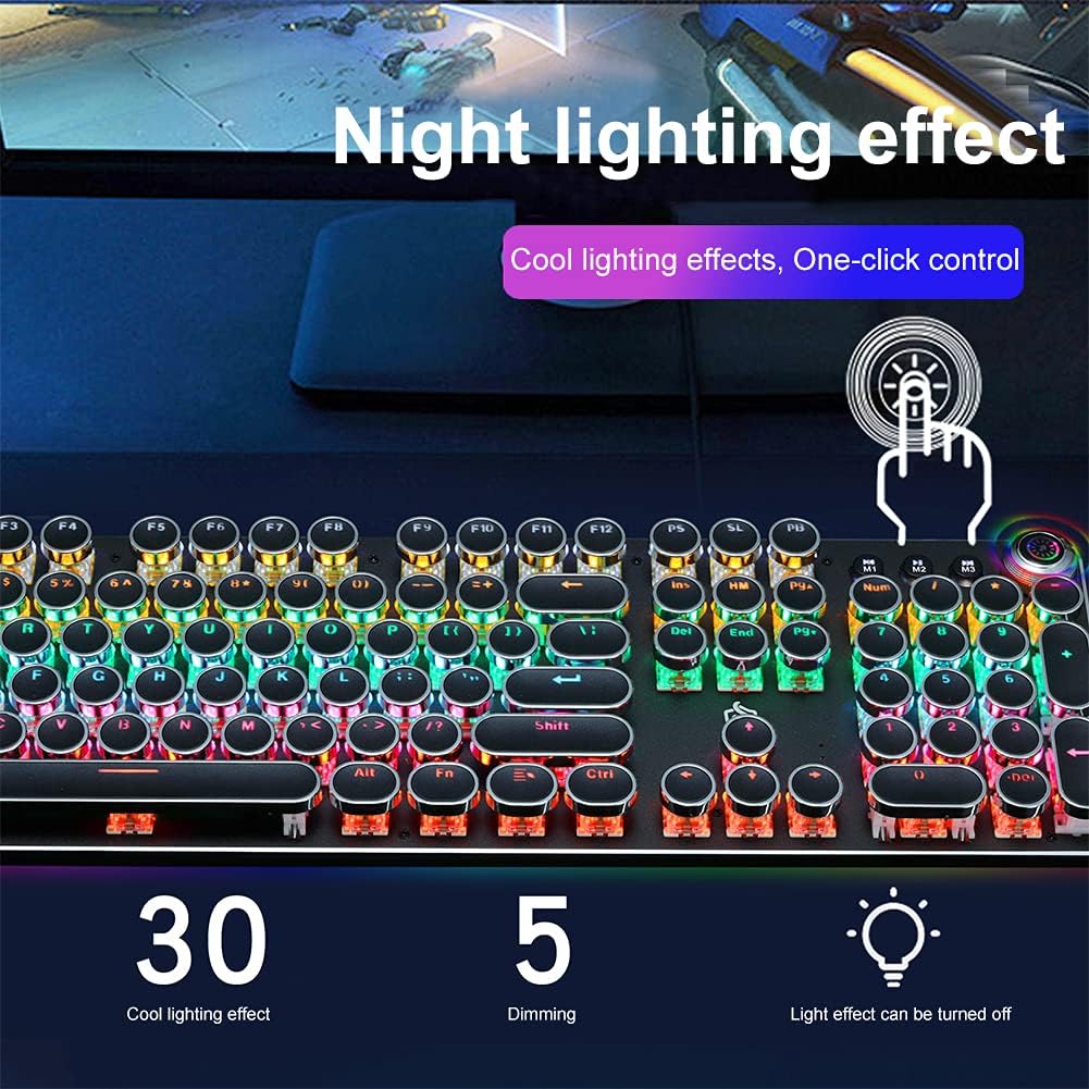 K820 Multimedia Mechanical Keyboard Retro Punk Button keycap Luminous Mechanical Keyboard Computer Game Wired Keyboard, BLACK, 45x14x3CM