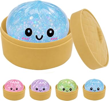 Mini Glitter Dumpling Squishy, Mystery Dumplings Squishy, Sensory Squeeze Toy for Stress Relief, Soft Squeeze Decompression Dough for Adults Classroom Prizes & Party Favors2.2 inch Blue