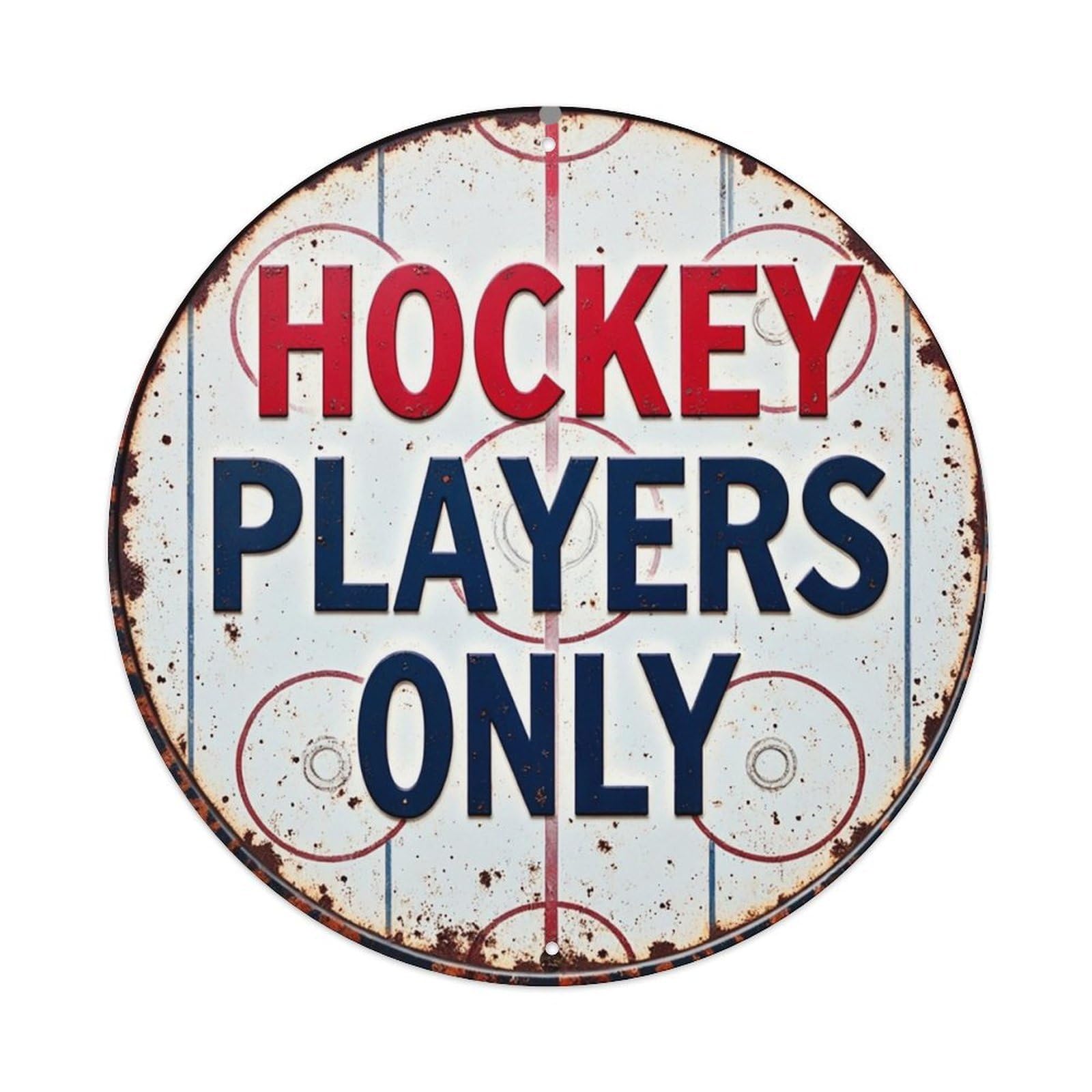 Hockey Players Only Sign Pattern Vintage Round Tin Sign Retro Metal Wall Decor Metal Poster, Home Bar Garage Cafe Wall Art Decoration 8x8Inches