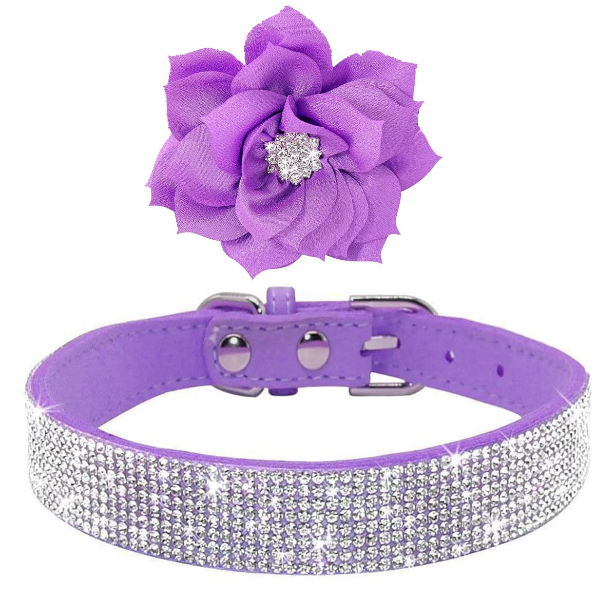 Niedliches Hundehalsband mit glitzernden Strasssteinen, ausgefallener Kristall-Diamant-Glitzer, hübsches Schmuckstein, weiche Katzenhalsbänder für kleine, Kätzchenterrier (L, Lila2)