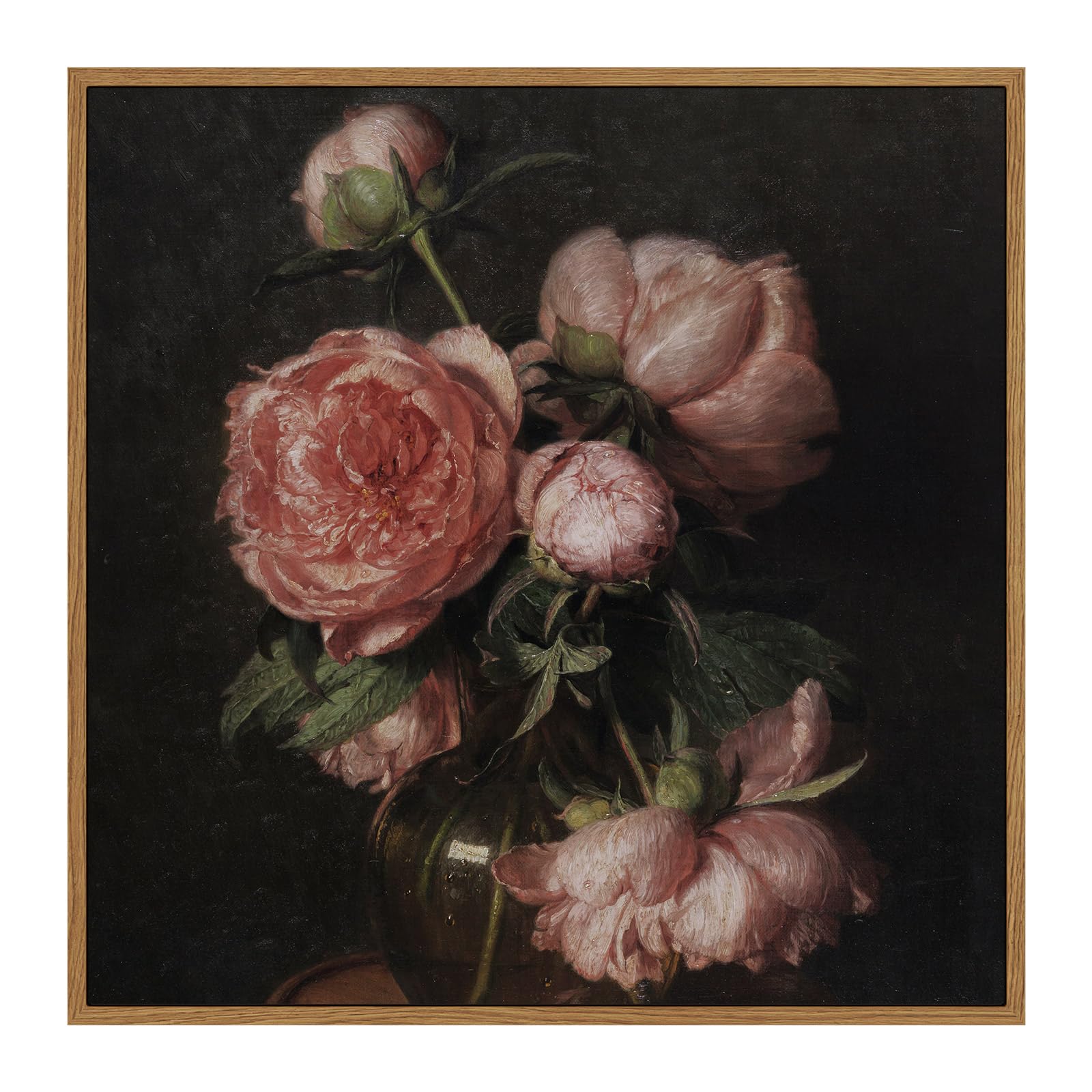 InSimSea Square Framed Canvas Wall Art, Flower Vintage Floral Peony Paintings Wall Prints, Wall Art for Living Room, Office Decor, Kitchen Bathroom, Home Wall Decor 12"x12" — image 1