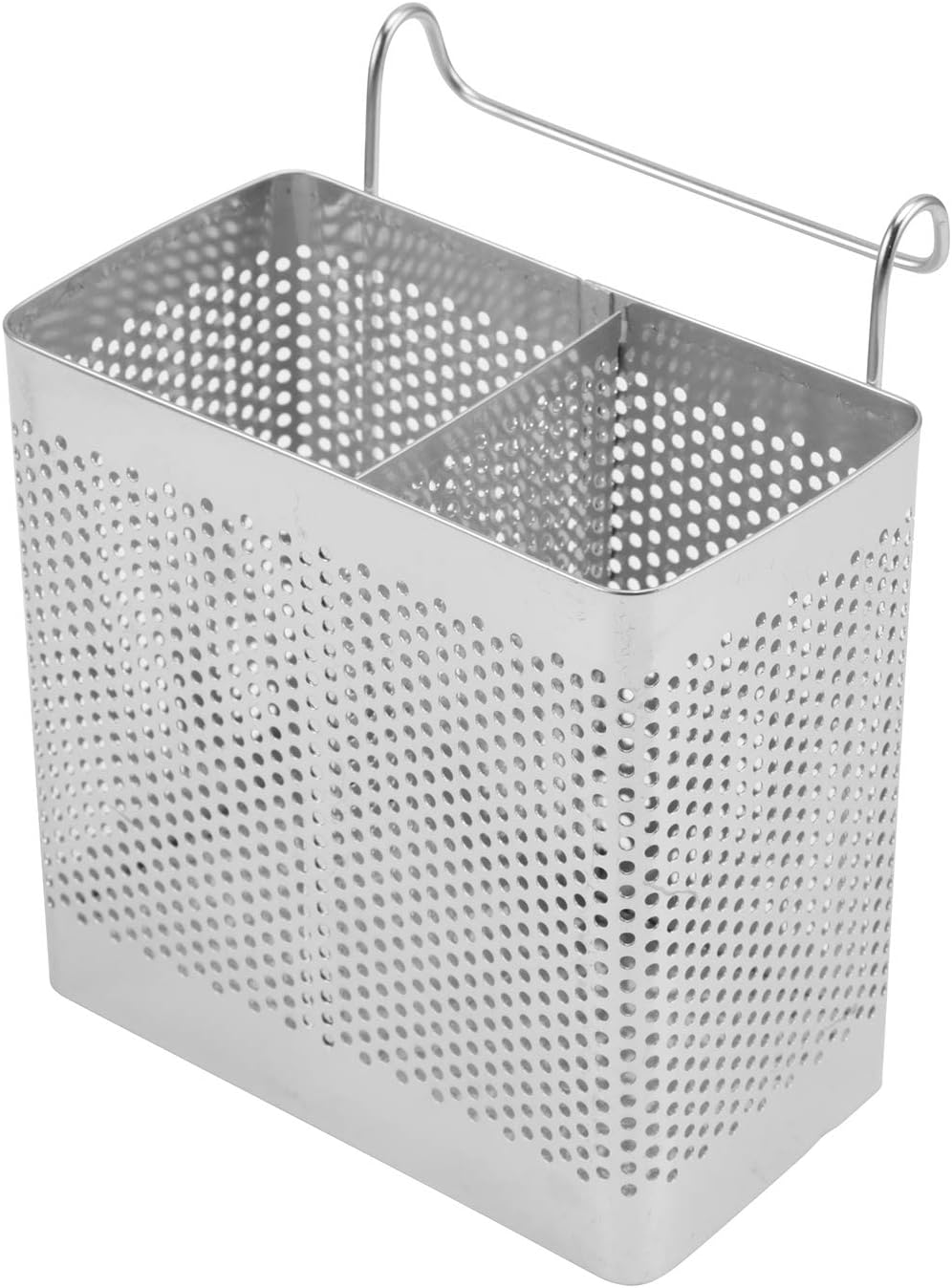 AmattCutlery Holder, Drying Rack Basket, kitchen Craft Cutlery Draining Basket, Utensils Chopsticks knife and fork Holder Sink Basket with Hooks (Two Compartments)