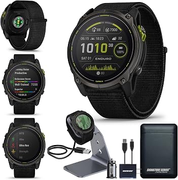 Garmin Enduro 3 Ultraperformance GPS Smartwatch | Extreme Battery Life, Detailed Mapping, LED Flashlight, Solar, Touchscreen, for Running and Fitness | with Signature Series Power Bundle