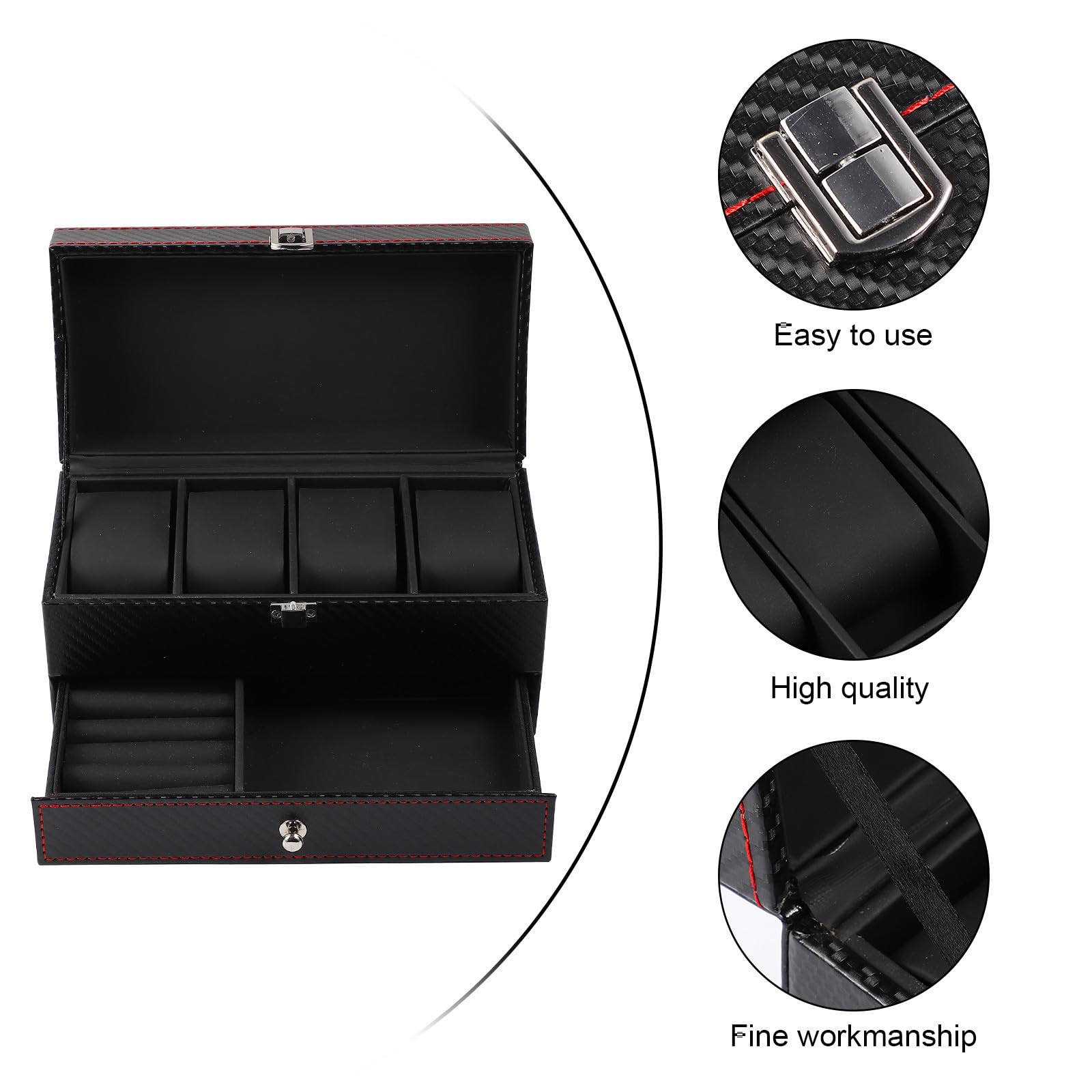 ifundom Boîte de Rangement pour Montres et Bijoux en Cuir Noir et Bois, Solide et Facile à Nettoyer, Stockage de Bijoux Engagements