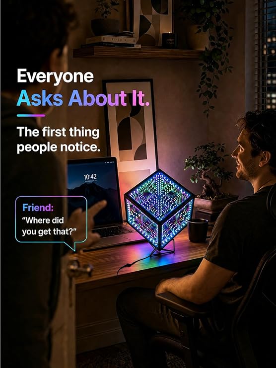 Infinity Mirror Hyper Cube Table Lamp, Desk Art Mood Light