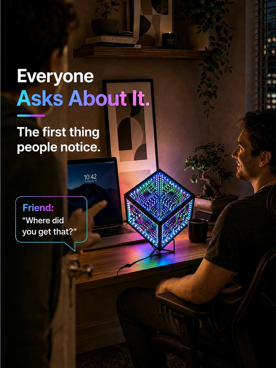 Hyper Cube kontroler LED ze stojakiem, kontrolerem, dźwiękiem i aplikacją, reaktywna lampa stołowa, fajna i kreatywna, wielokolorowe dekoracyjne lustro, artystyczne, na biurko, lampka nocna (15 cm)