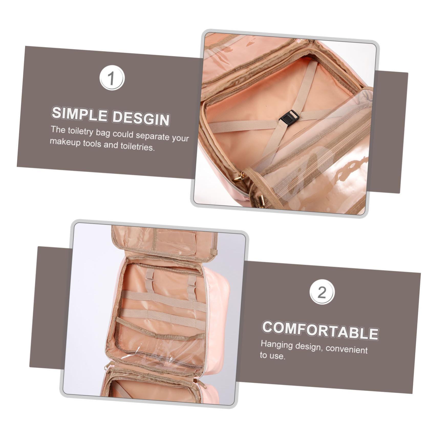 Borsa da Toilette Rosa in Pelle Pu Manico e Scomparti | Borsa Cosmetica da Viaggio, Design Appendibile Tasche e Capienza Ampia, per Viaggio e Uso Outdoor