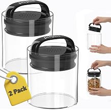 Prepara Evak Fresh Saver Short Vacuum Seal Canisters, Small - Grip Handle Lid, BPA Free Twin-Valve Airtight Jar for Coffee, Tea, Snacks - Pantry Organizer & Compact Kitchen Storage 2-Pack