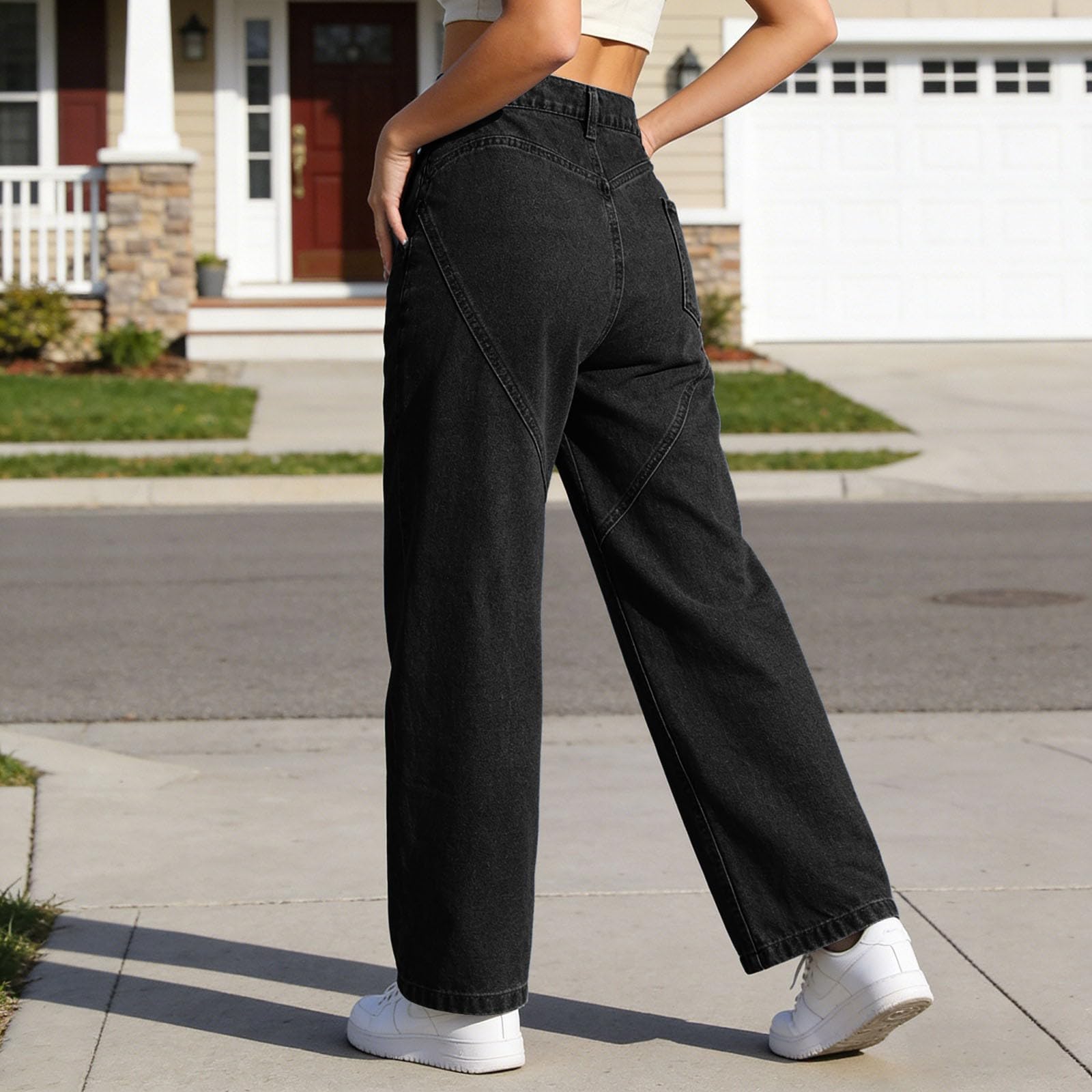 Jeans da donna strappati, a gamba larga, con elastico in vita, pantaloni sportivi lunghi per bambini, adolescenti, ragazze, Y2k, streetwear, jeans, vintage, cargo, con tasche