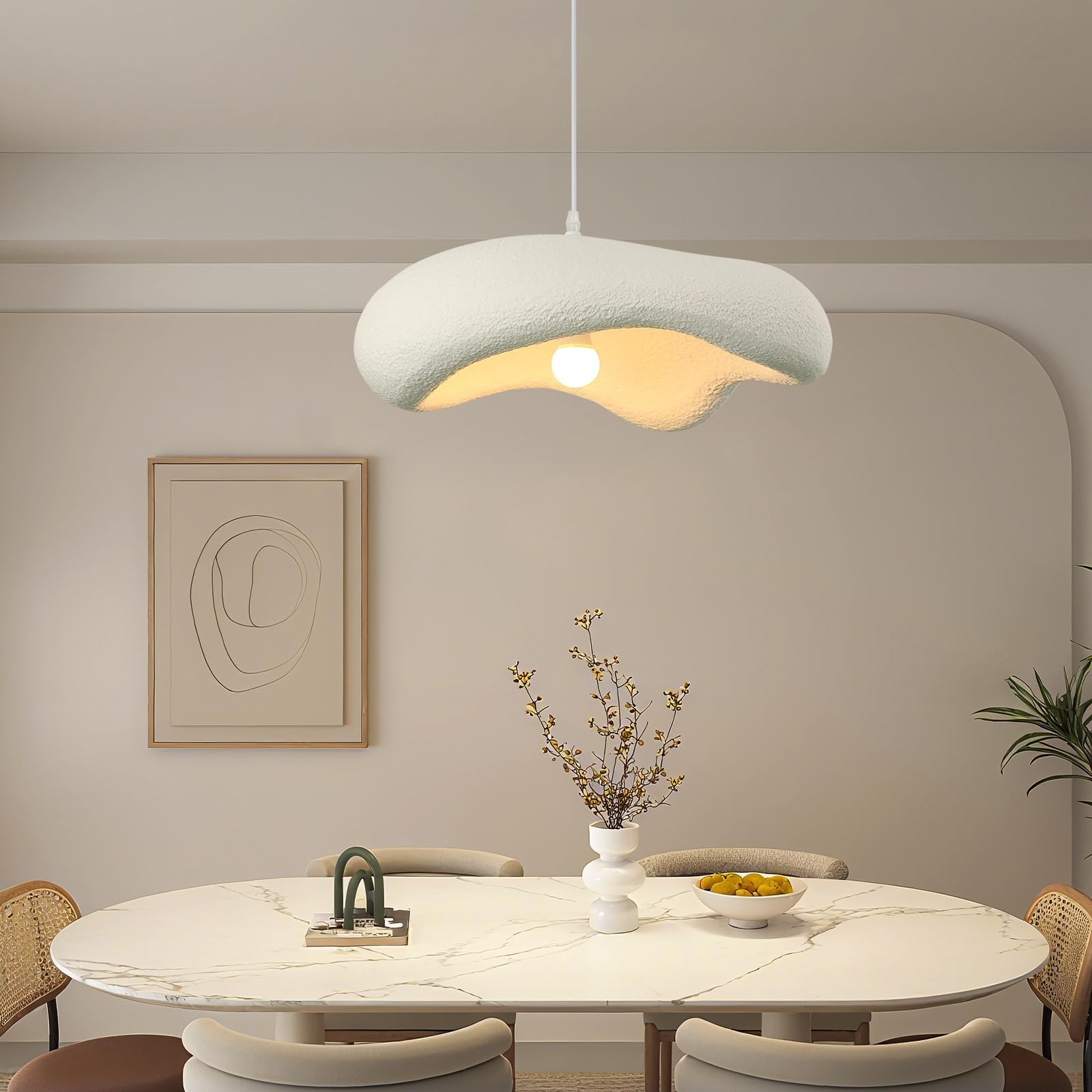 Lampadario A Sospensione Wabi-Sabi,Moderno Lampadario Camera Da Letto Paralume Bianco,Nordico Lampada A Sospensione Come Nuvole Irregolari,Lampadari Soggiorno,Cucina,Corridoio,E27 50CM
