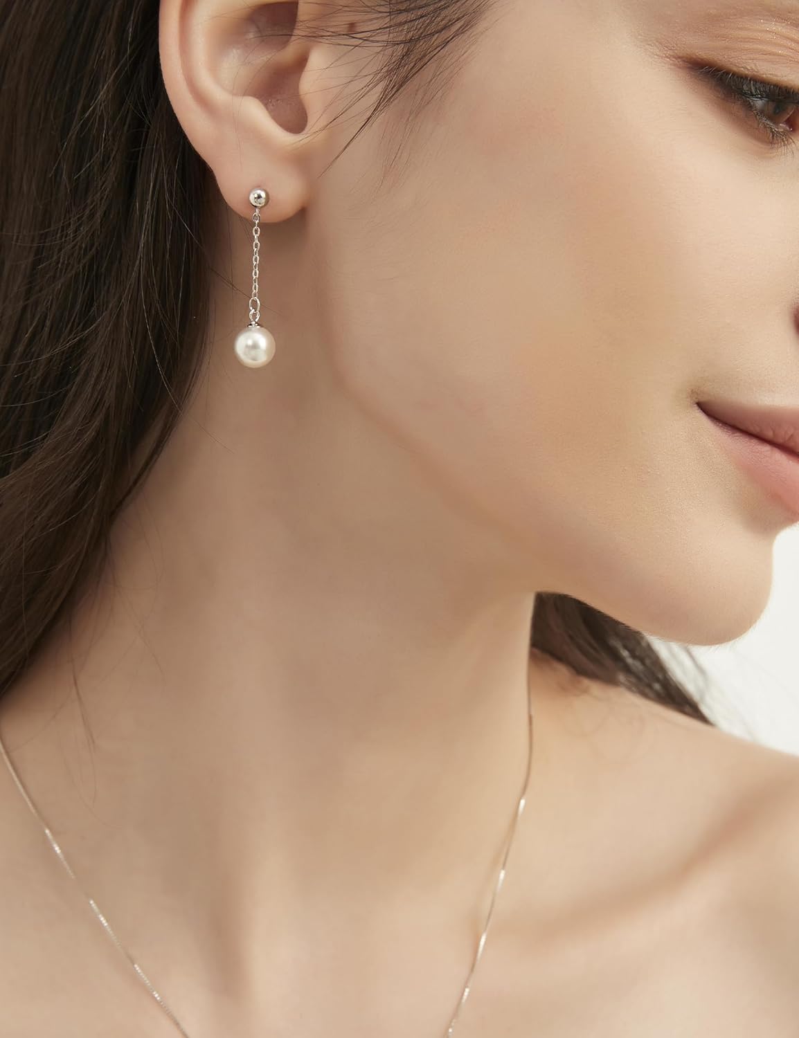 Mameloly Pearl Drop Earrings 925 Sterling Silver CZ 10MM Simulated Pearl Earrings for Women Dangle Trendy Jewelry for Women Hypoallergenic - Image 4