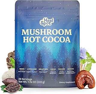 Mushroom Cocoa Sleep Supplement with 6-Mushroom & Adaptogens, Superfood Cocoa Powder with Reishi, Ashwagandha, Melatonin to Support Falling Asleep, Deep Sleep & Immune Health, 7.76 OZ, 220g
