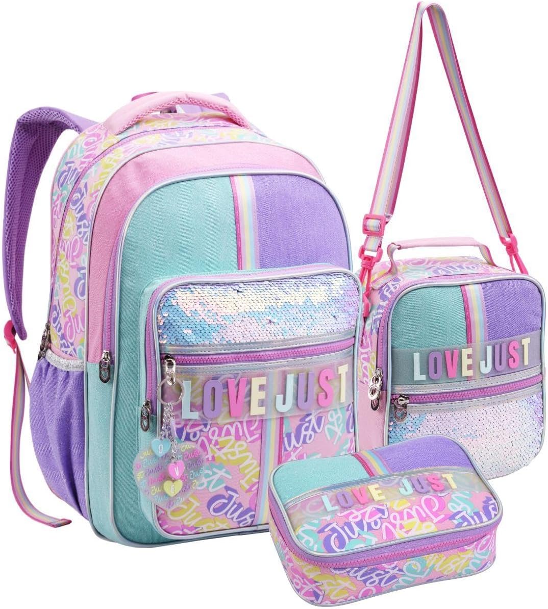 Kit Escolar Completo com Mochila de Costas, Lancheira Térmica e Estojo para 100 Canetas, Design Colorido e Material Reforçado, P/Meninas Crianças Infantil