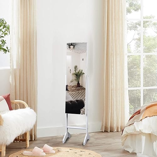 Miniatura 2 de HOUAGI Espejo con almacenamiento de joyas, armario de joyería con cerradura para organizar con espejo, armario de joyería con espejo de longitud