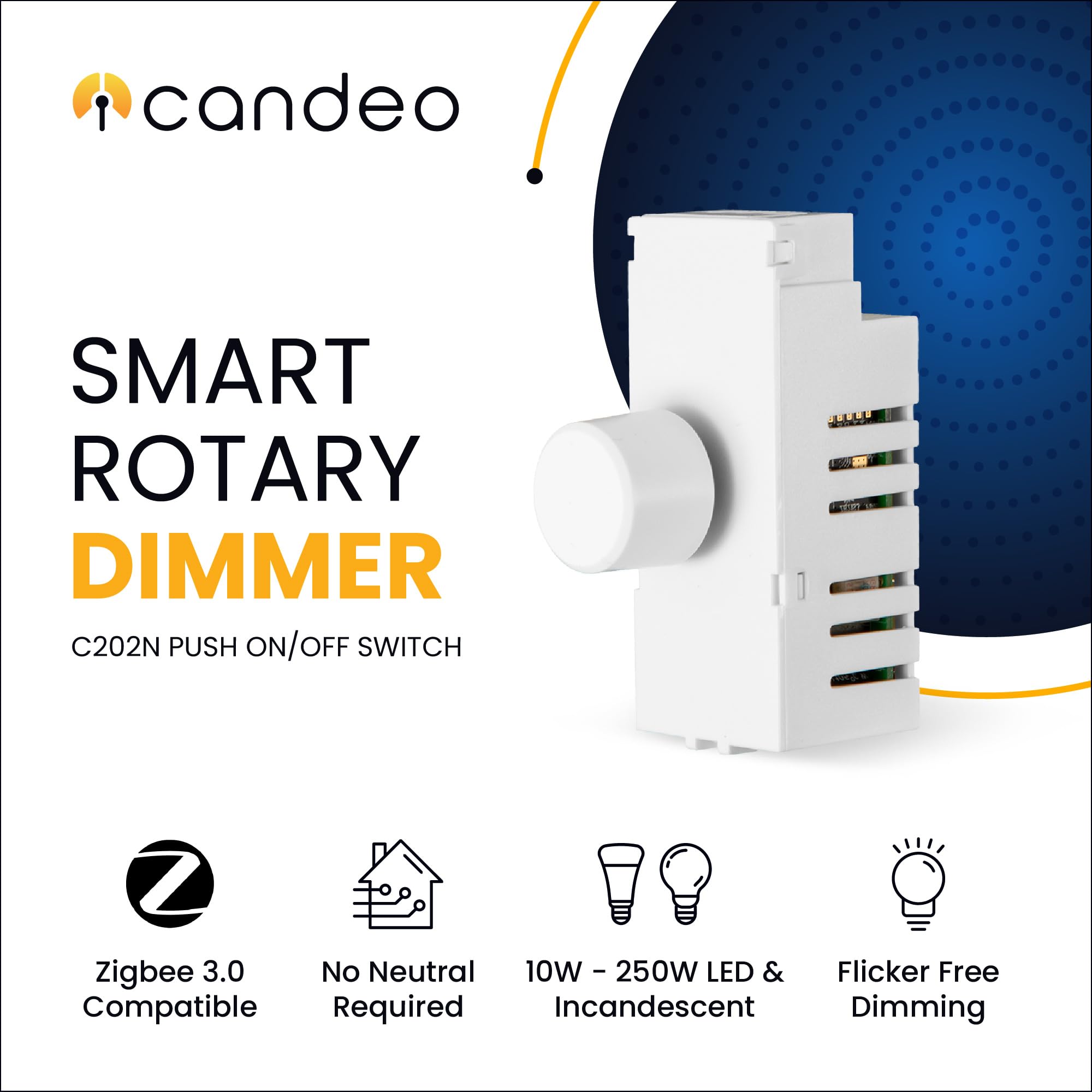 Candeo Smart Switch LED-Dimmer, kompatibel mit Philips Hue, Smartthings und allen Zigbee-Hubs, für dimmbare LED-/Glüh-/Halogenlampen, 1-fach-Mehrfachanschluss, Phasenabschnitt, für intelligente Steue